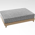 Double Bed Design with Gray and White Checkerboard Mattress and Light Wooden Frame