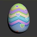 Easter Bunny Themed Painted Egg With Colorful Wavy Stripes And Heart Shapes