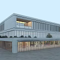 Modern Industrial Factory Building With Large Glass Facade Spacious Exterior And Front Lawn Area