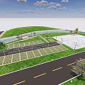 Ecological Parking Lot Design With Green Grass Trees And Landscaped Pathways