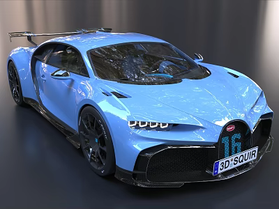Blue Bugatti Supercar With Sleek Aerodynamic Design And Sporty Rear Spoiler 3d model