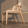 Modern Minimalist Leisure Chair With Wooden Frame Beige Cushion And Armrests In Indoor Setting