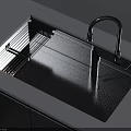 Black Kitchen Sink With Drainer Rack And Black Faucet On White Countertop