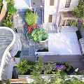 Rockery Stones In Modern Garden Landscape With Lush Plants And Pathways