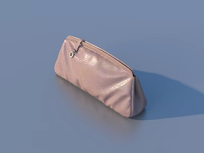 Light Pink Leather Cosmetic Pouch With Zipper And Oval Shape Design 3d model