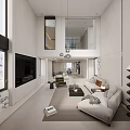 Modern Living Room Dining Area Interior With Sofa Coffee Table TV Wall And Windows