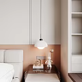 White Shell Shaped Pendant Light Hanging Over Bedroom Nightstand With Pink Wall