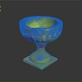 Carved Stone Pedestal Bowl With Decorative Edge And Square Base