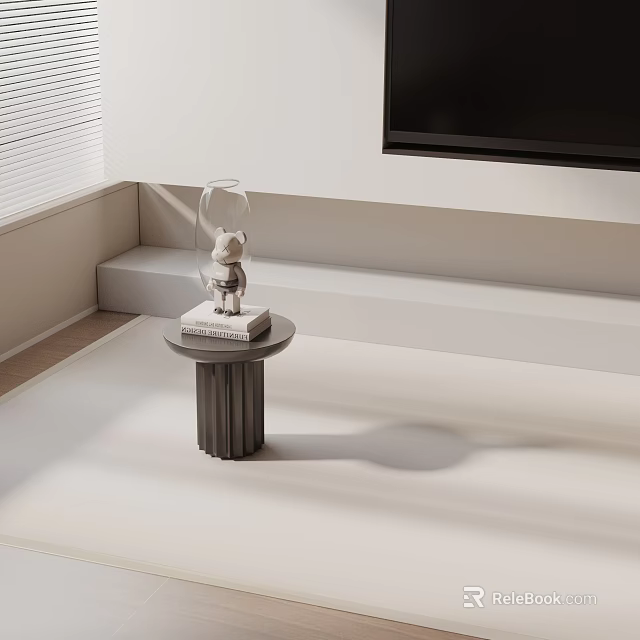 Modern Minimalist Side Table With Glass Covered Bear Figurine In Living Room 3d model 