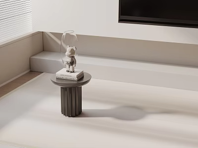Modern Minimalist Side Table With Glass Covered Bear Figurine In Living Room 3d model