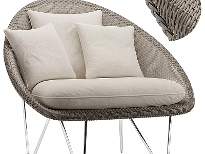 Modern Wicker Leisure Chair With Beige Cushions And Silver Metal Legs 3d model