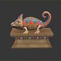 Egyptian Style Chameleon Statue Featuring Colorful Triangular Patterns And Brick Base With Striped Decoration 3d model