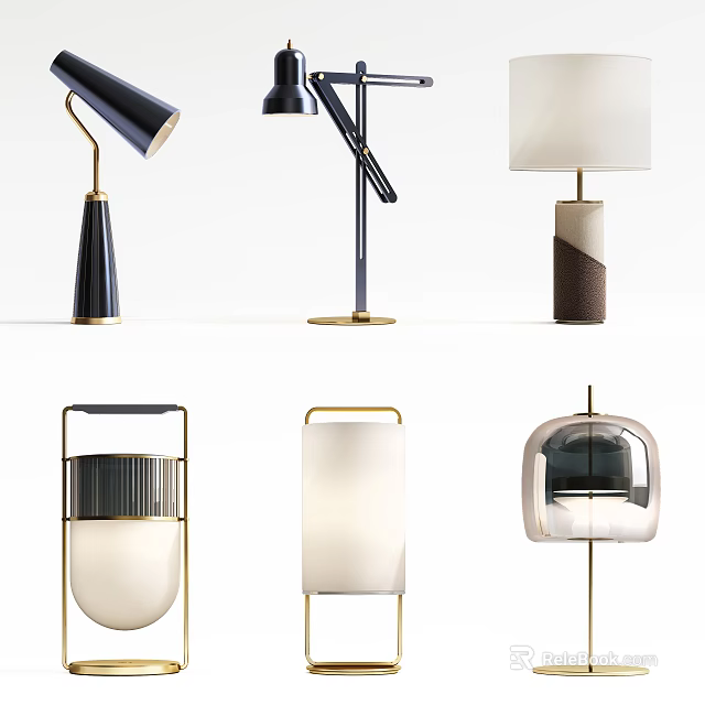 Stylish Modern Table Lamps With Various Designs And Material Bases 3d model