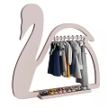 Swan Shaped Wooden Clothes Hanger With Hanging Children's Clothes And Shoes