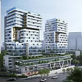 Modern residential building high-rise conjoined square shape residential building office building 3d model