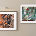 Two Framed Artworks With Abstract And Floral Designs On Beige Wall