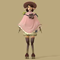 Game Film Character With Pink Cape Lace Trim Hat Green Accents And Plaid Shorts