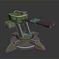 Green Mechanical Weapon Turret Structure With Black Barrel And Stable Base Design 3d model