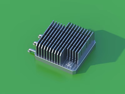 Metal Heat Sink With Parallel Fin Structure On Green Background Surface 3d model