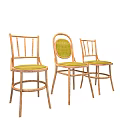 Wooden Single Chairs With Green Upholstered Seats And Rattan Frame Design