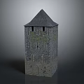 Medieval Stone Tower Architecture With Pitched Roof Weathered Walls And Small Windows