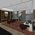 Modern Office Interior Design with Workstation Rest Area Artwork Green Plant and Herringbone Floor