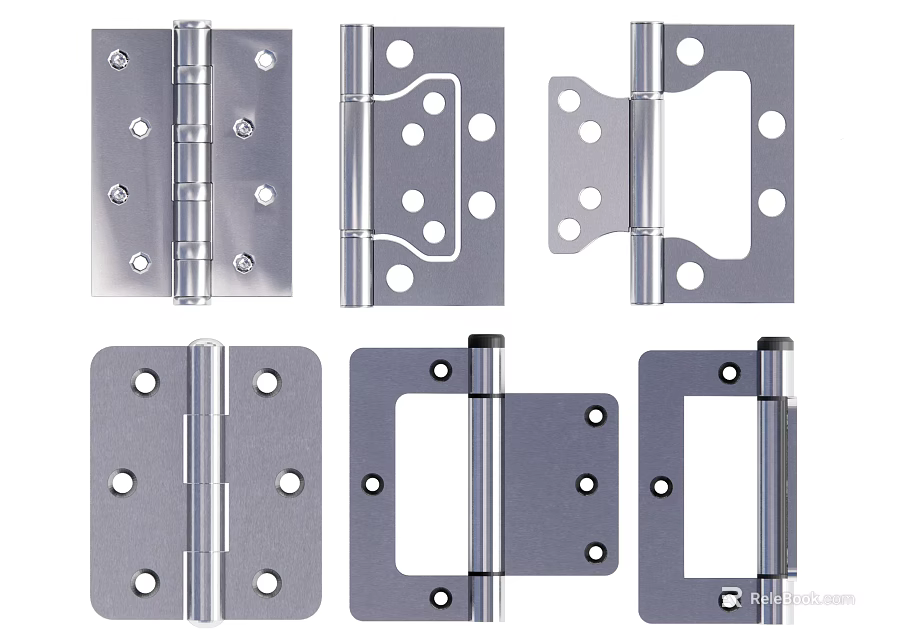 Various Metal Hinges With Different Designs And Mounting Holes For Hardware 3d model 