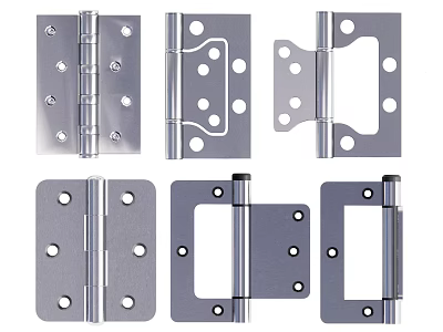 Various Metal Hinges With Different Designs And Mounting Holes For Hardware 3d model