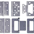 Various Metal Hinges With Different Designs And Mounting Holes For Hardware 3d model