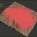 Detailed 3D Terrain Model With Green Vegetation And Stone Structures