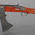 Unique Combination Weapon With Wooden Carved Grip Metal Axe Blade And Gun Barrel