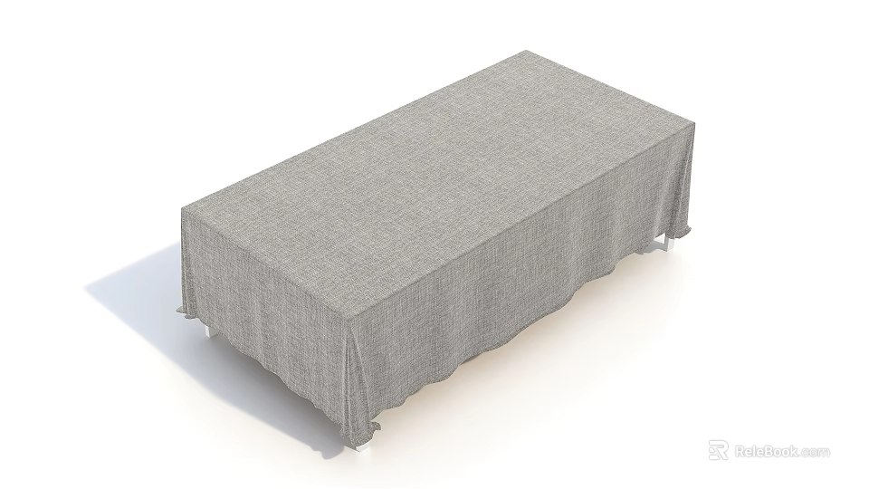Rectangular Table Covered With Gray Linen Wrinkled Tablecloth On White Background 3d model 