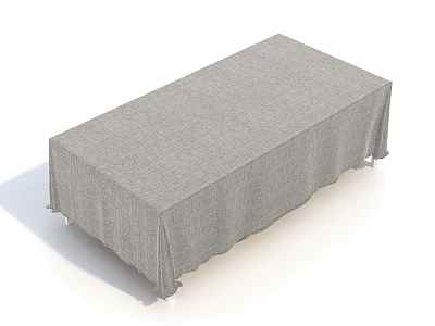 Rectangular Table Covered With Gray Linen Wrinkled Tablecloth On White Background 3d model