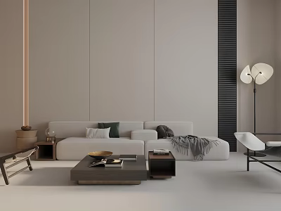 Modern Minimalist Living Room With Oversized Soft Sofa Coffee Table And Elegant Home Furnishings 3d model
