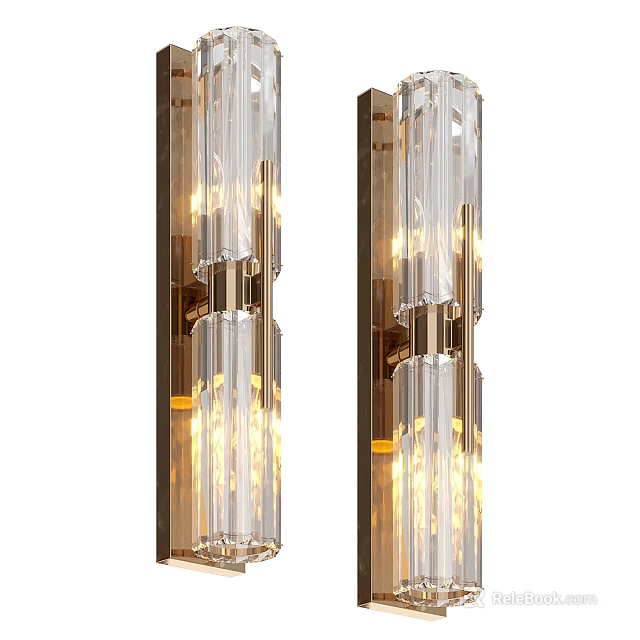 Elegant Modern Crystal Wall Sconces With Metal Frame And Warm Illumination Effect 3d model 