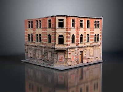 Old Multi Story Building Model With Weathered Red Brick Facade Yellow Walls And Windows 3d model