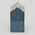 Cartoon Blue Two Story Wooden House With Gray Roof And Porch Windows