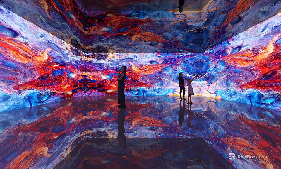 Immersive Exhibition Hall With Colorful Digital Art Projections On Walls And Floor 3d model 