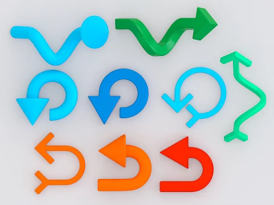 Modern Colorful Geometric Wall Decor Featuring Curved Arrows And Circular Shapes 3d model