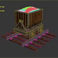 Wooden Mine Cart On Rail Tracks With White Material Inside