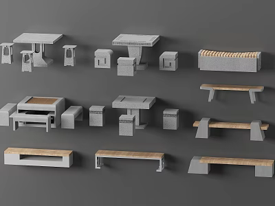 Various Styles of Modern Table and Chair Sets With Wooden Seats and Benches 3d model