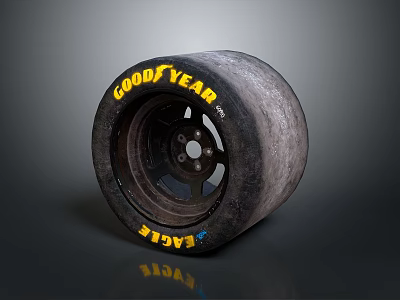 Goodyear Eagle Car Tire With Worn Appearance And Black Wheel Rim 3d model