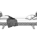 Modern Daybed with Woven Frame Light Cushion Dark Throw Blanket and Pillows 3d model