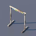 Wooden Frame Decorative Item With Colorful Triangular Flags For Outdoor Festive Decor 3d model