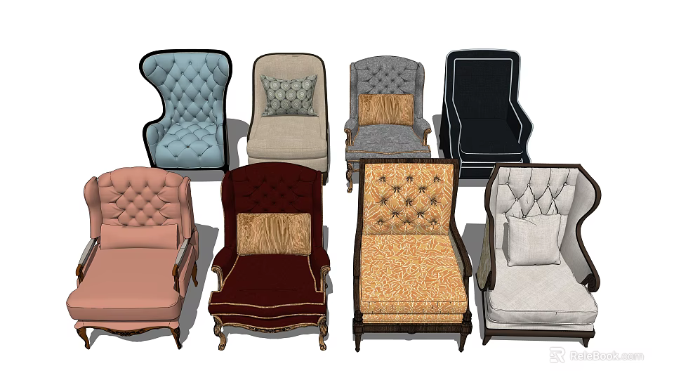 Diverse Single Sofa Styles With Tufted Details And Assorted Color Options 3d model