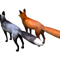 Realistic Orange Fox and Gray Wolf Standing Together on White Background 3d model