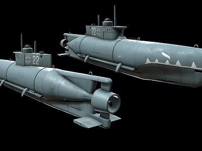 Two Military Submarines 3D Models With Detailed Design And Markings 3d model