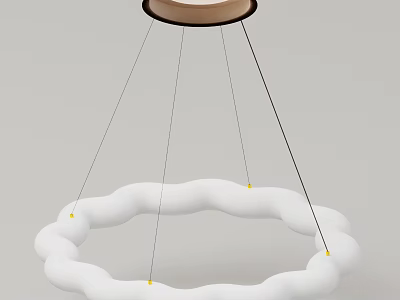White Cloud Shaped Chandelier Hanging With Wooden Top And Suspension Wires 3d model