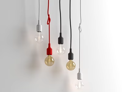 Modern Pendant Lights With Red Black White Cords And Transparent Amber Bulbs 3d model