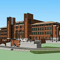 Traditional Red Brick Library Building With Symmetric Towers Large Windows And Grand Staircase